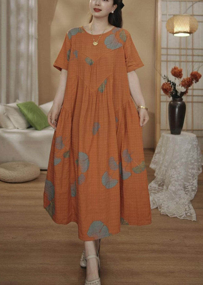 Cotton Oversized Dresses Print Maxi Orange Unique Summer