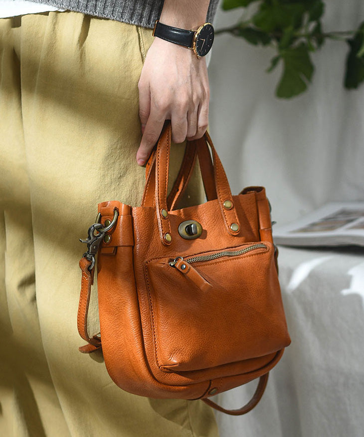 Solid Unique Durable Leather Orange Micro Bag CrossBody