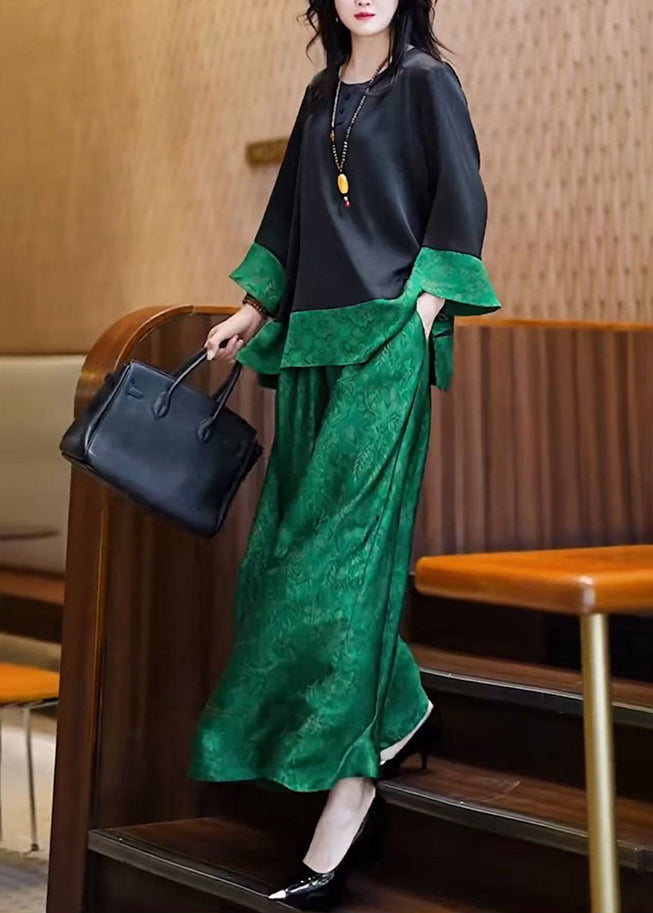 Silk Unique Patchwork Set Oversized Piece Peacock Green Two