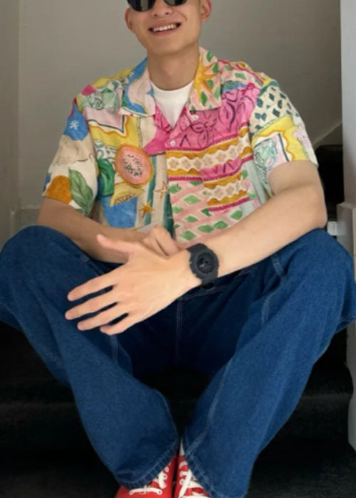 Print Collar Peter Button Unique Cotton Summer Men's Pan Shirts