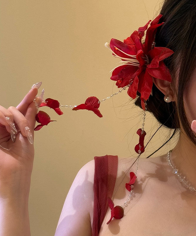 Hairpin Seed Red Pearl Unique Floral Tassel