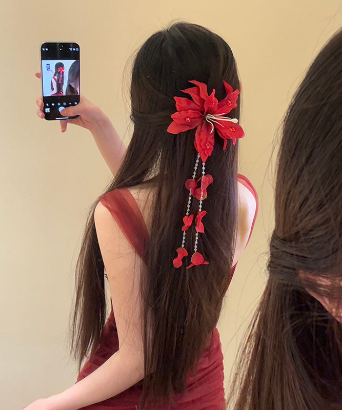 Hairpin Seed Red Pearl Unique Floral Tassel