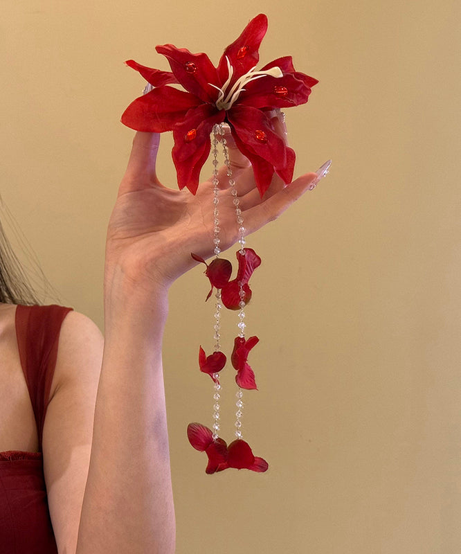 Hairpin Seed Red Pearl Unique Floral Tassel