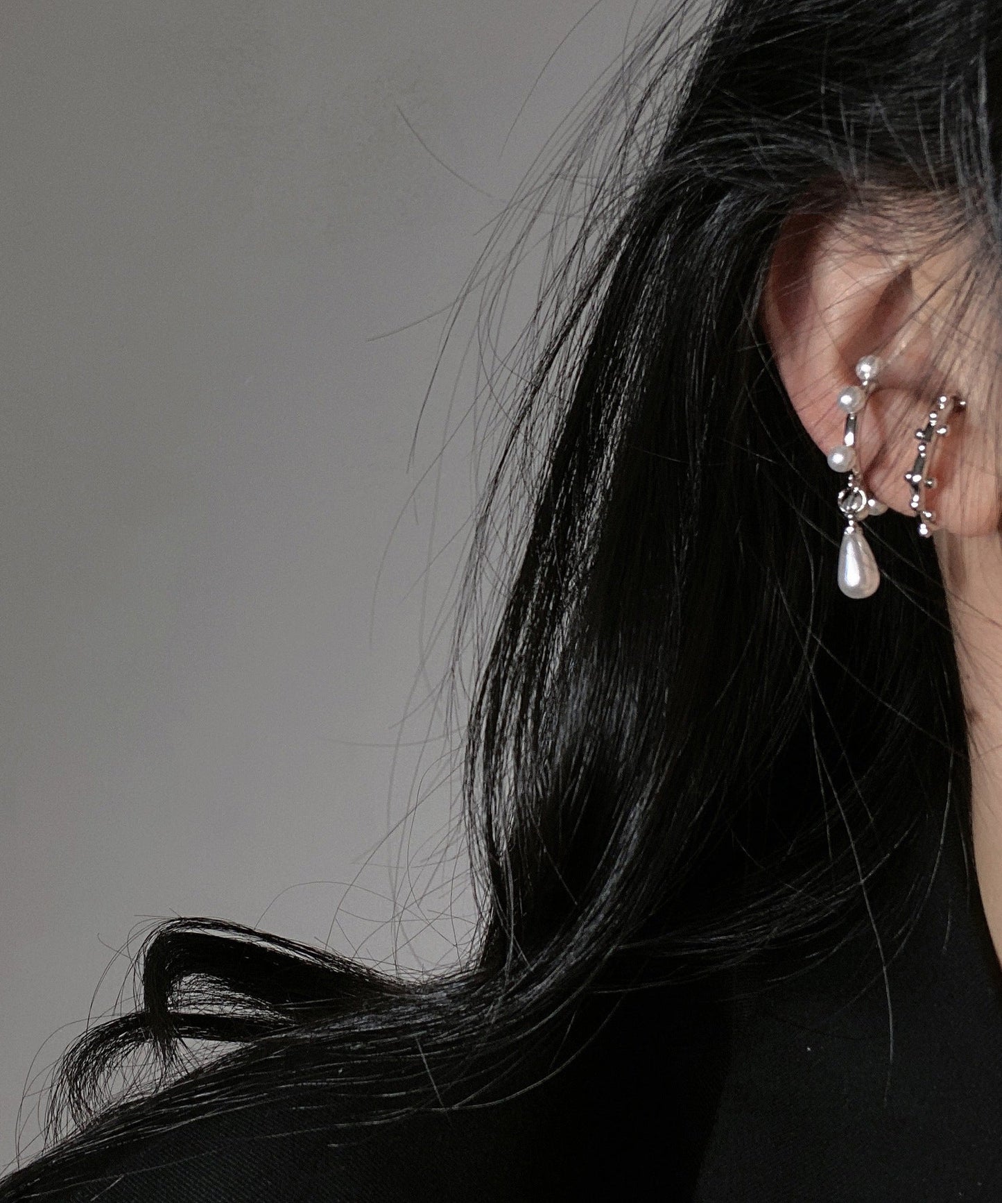 Water Pearl Unique Hoop Drop Earrings Copper Asymmetrical Silk