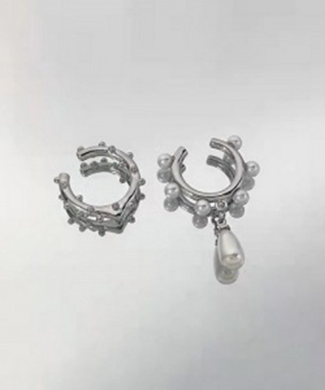 Water Pearl Unique Hoop Drop Earrings Copper Asymmetrical Silk