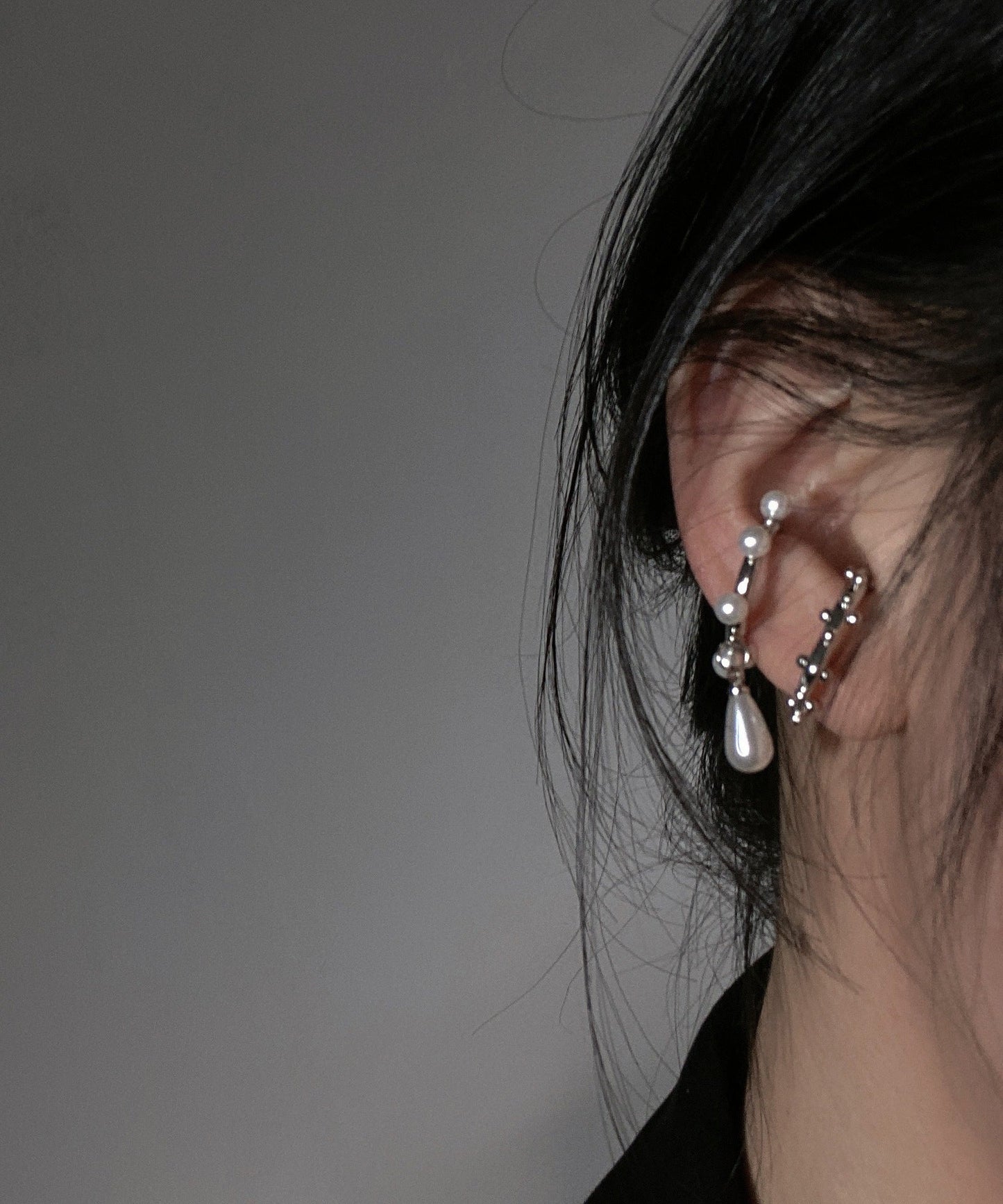 Water Pearl Unique Hoop Drop Earrings Copper Asymmetrical Silk