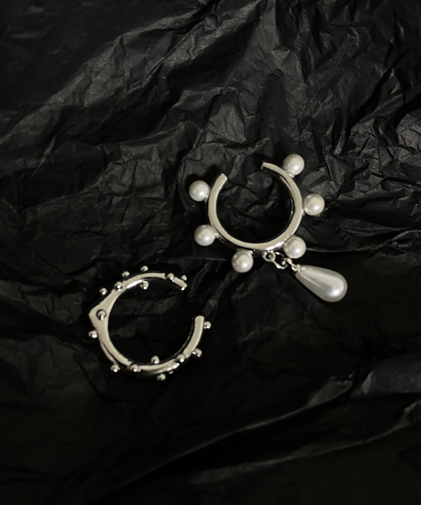 Water Pearl Unique Hoop Drop Earrings Copper Asymmetrical Silk