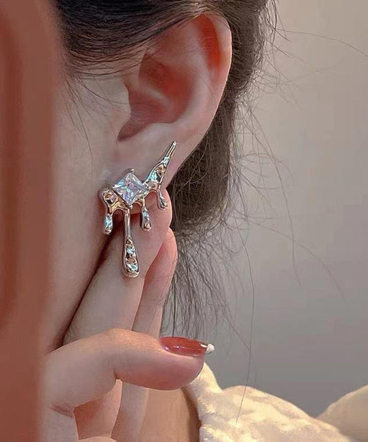 Silk Zircon Tassel Earrings Copper Stud Unique