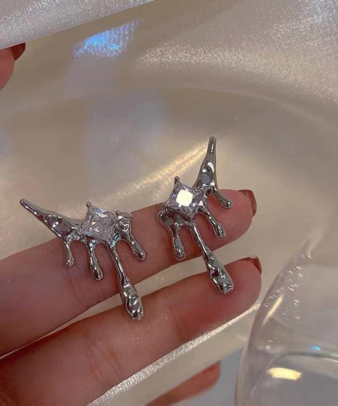 Silk Zircon Tassel Earrings Copper Stud Unique