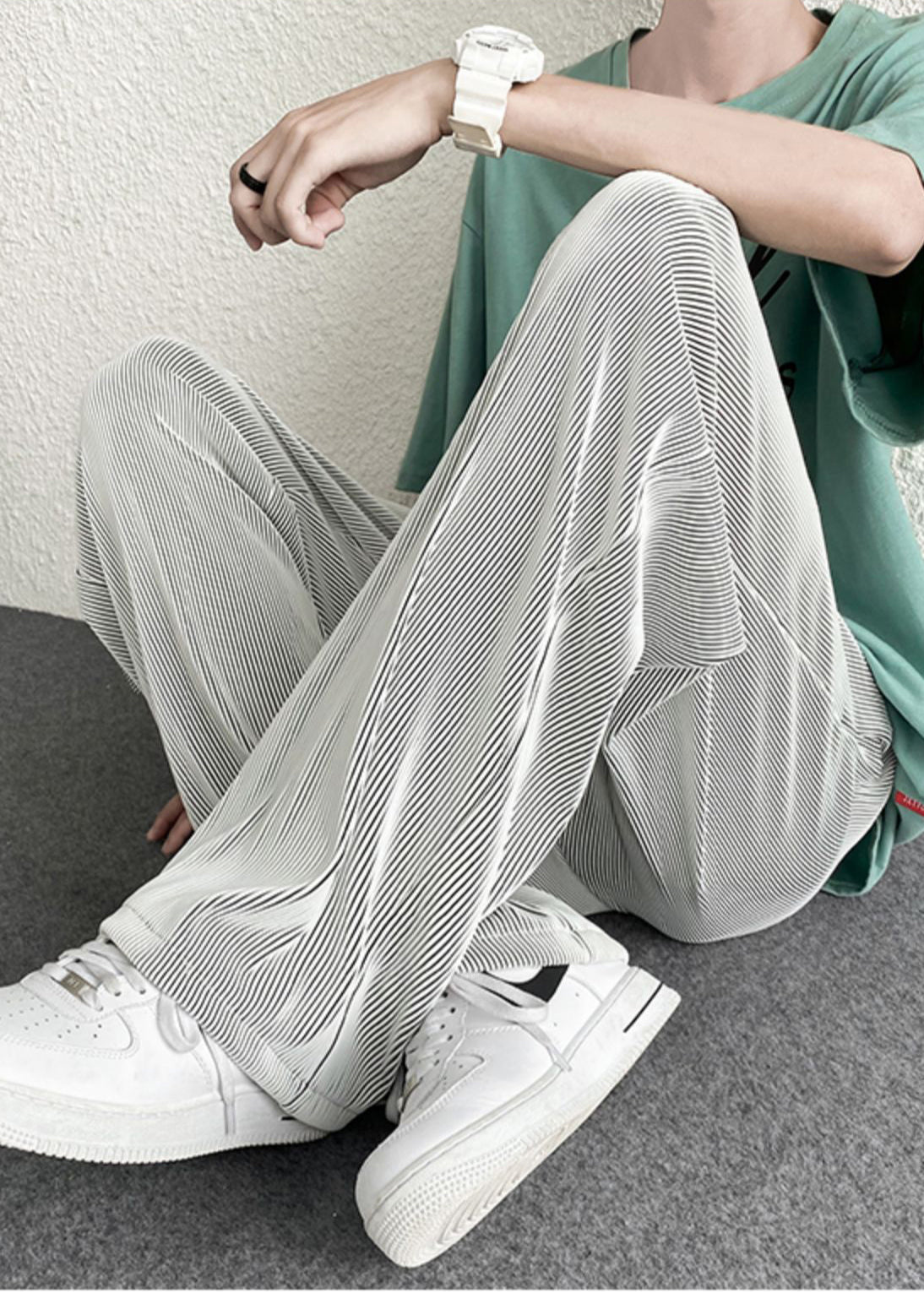Draping Unique Pants Striped Men Oversized Spring Silvery