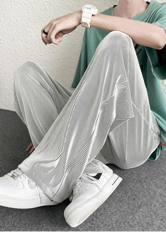 Draping Unique Pants Striped Men Oversized Spring Silvery