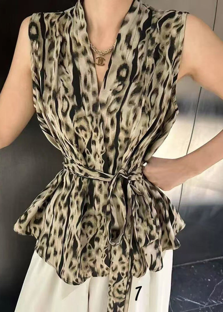 Print Tie Sleeveless Vest Spandex Unique Waist