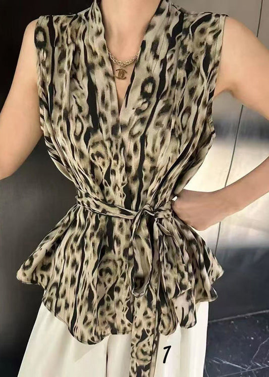 Print Tie Sleeveless Vest Spandex Unique Waist