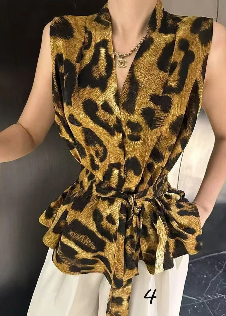 Print Tie Sleeveless Vest Spandex Unique Waist