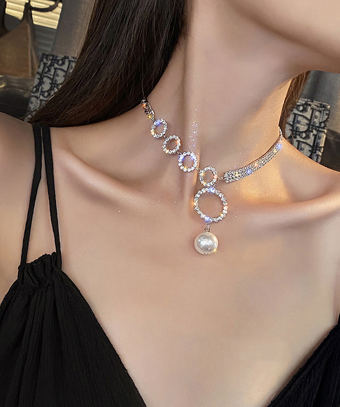 Zircon Alloy Tassel White Necklace Pearl Unique Pendant