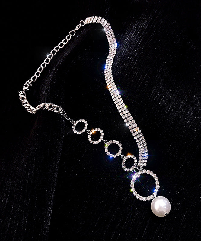Zircon Alloy Tassel White Necklace Pearl Unique Pendant