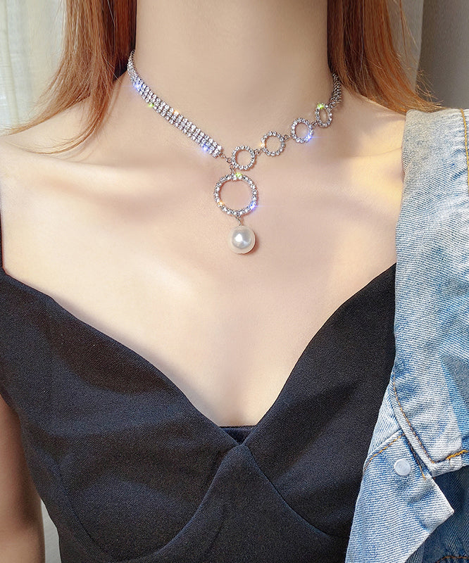 Zircon Alloy Tassel White Necklace Pearl Unique Pendant