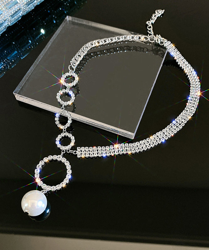 Zircon Alloy Tassel White Necklace Pearl Unique Pendant
