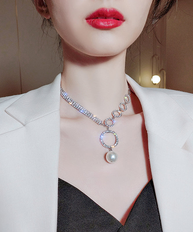 Zircon Alloy Tassel White Necklace Pearl Unique Pendant