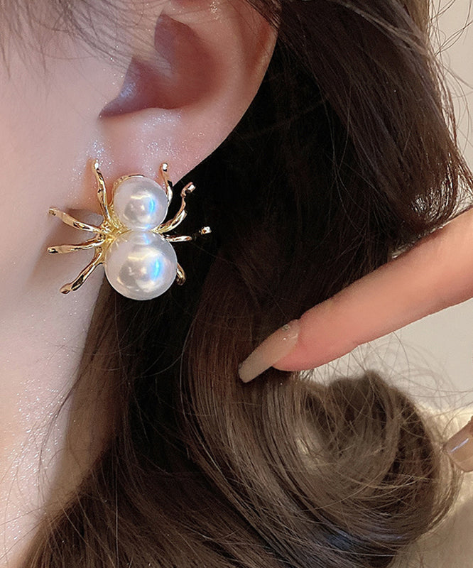 Unique White Sterling Silver Alloy Pearl Spider Stud Earrings QU033