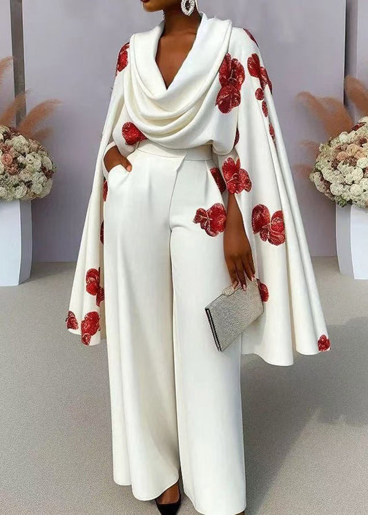 Cloak Neck Print Turtle Cotton White Tops Sleeves Unique