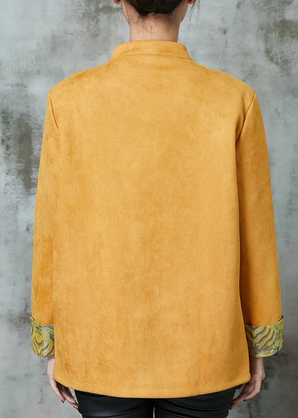 Unique Yellow Pockets Faux Suede Chinese Style Jackets Spring Ada Fashion