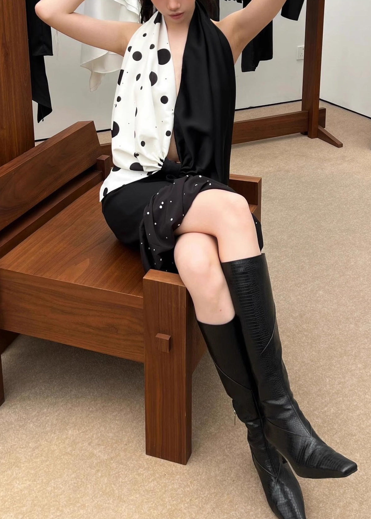 And V Vacation Skirt Backless Top Pleated Set Neck Summer Bow