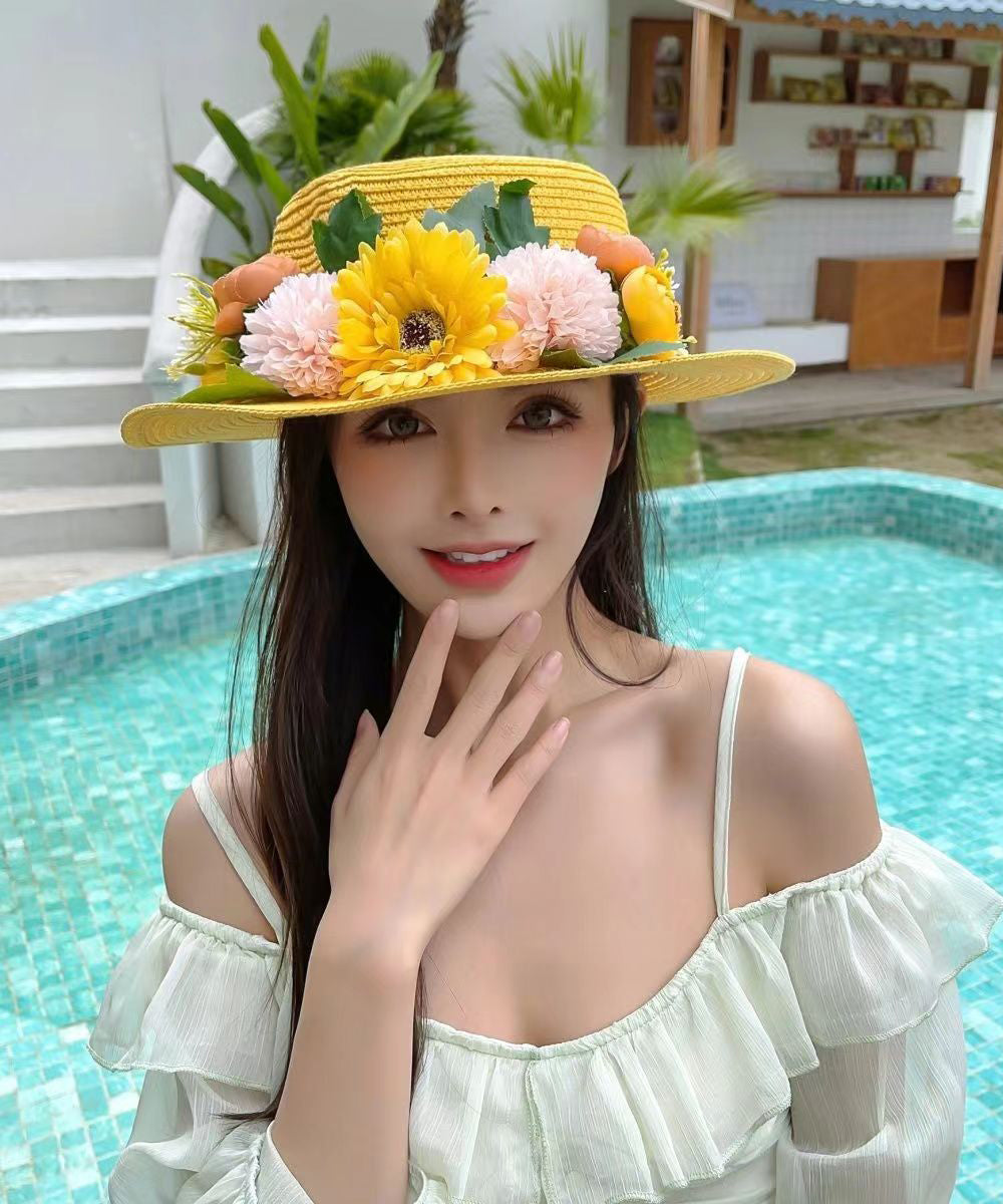 Chapeau cloche à ombrage fleuri à la mode de style vacances YU1019