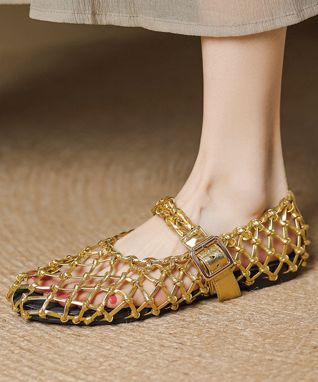 Out Woven Hollow Flat Silver Sandals Vacation Breathable Style