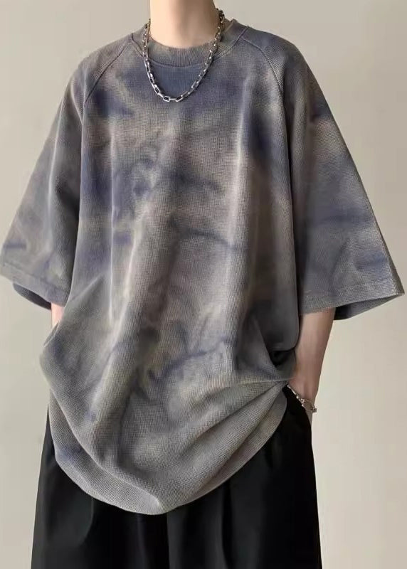 Cotton Mens Dye Shirt Army Sleeve T O-Neck Half Vintage Green Tie