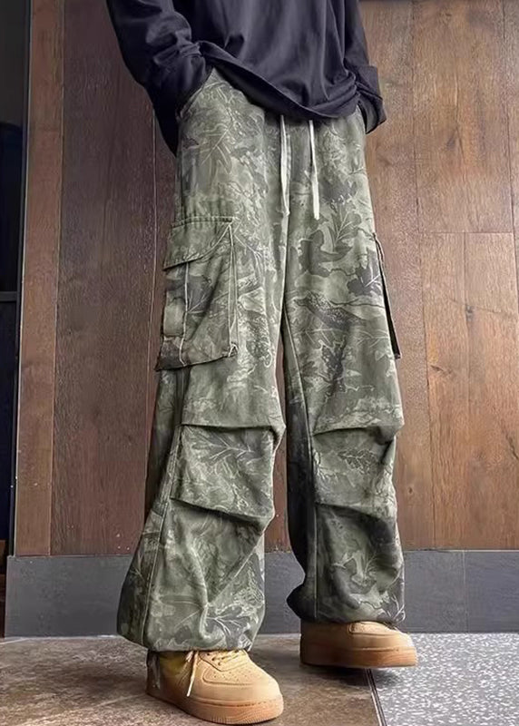 Vintage Army Green Pockets Print Men Pants Summer SA024