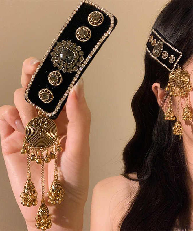 Tassel Black Alloy Bell Hairpin Zircon Vintage Acrylic