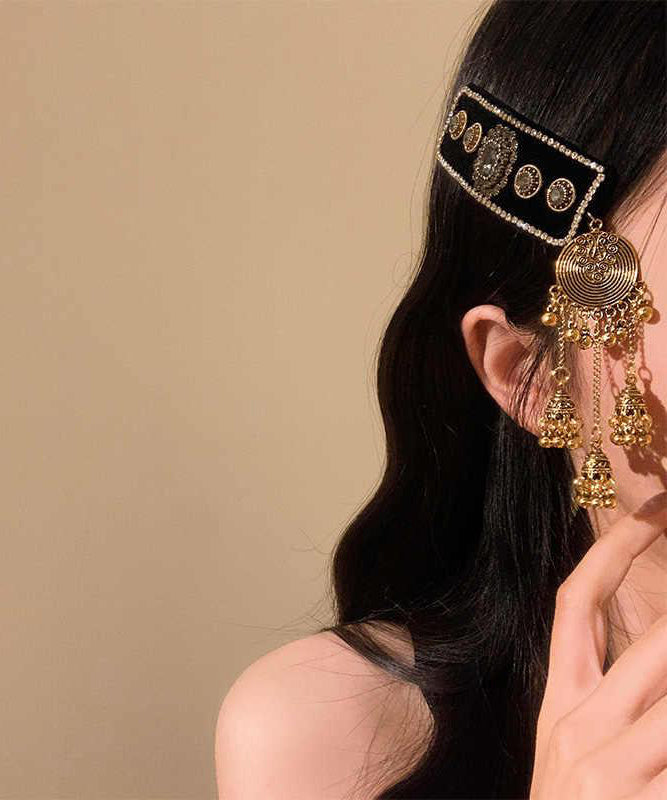 Tassel Black Alloy Bell Hairpin Zircon Vintage Acrylic