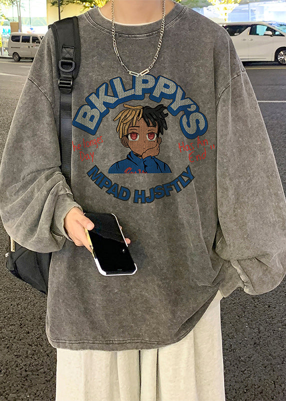 Print Neck Spring Black Vintage O Men Cotton T Shirt