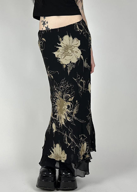 Summer Skirt Print Black High Waist Tulle Vintage