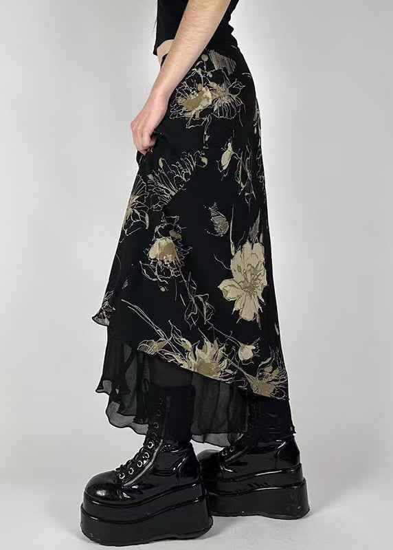 Summer Skirt Print Black High Waist Tulle Vintage
