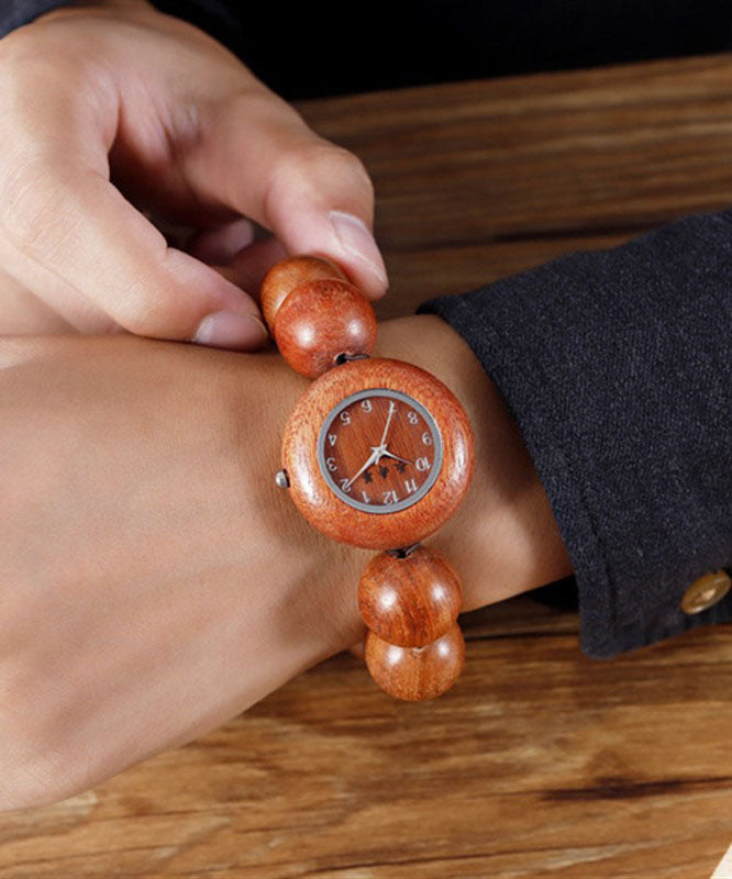 Out Hollow Vintage Watches Sandalwood Movement Black Quartz