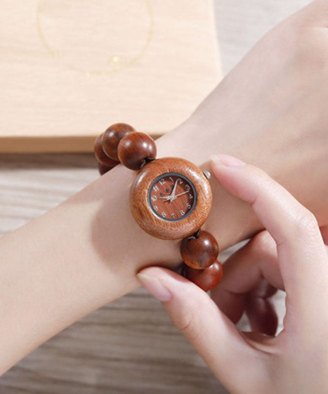 Out Hollow Vintage Watches Sandalwood Movement Black Quartz