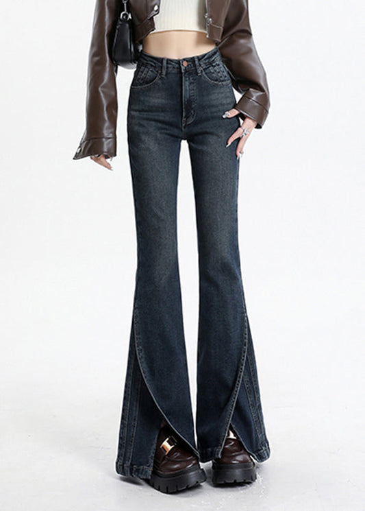 Asymmetrical Denim High Waist Pockets Vintage Blue Patchwork