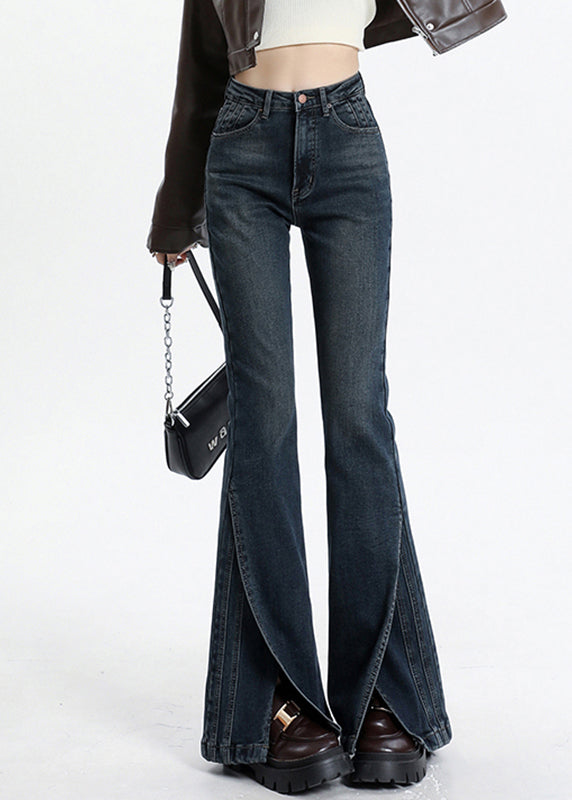 Asymmetrical Denim High Waist Pockets Vintage Blue Patchwork