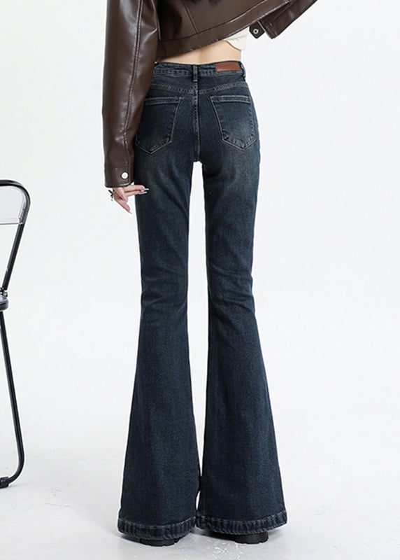 Asymmetrical Denim High Waist Pockets Vintage Blue Patchwork