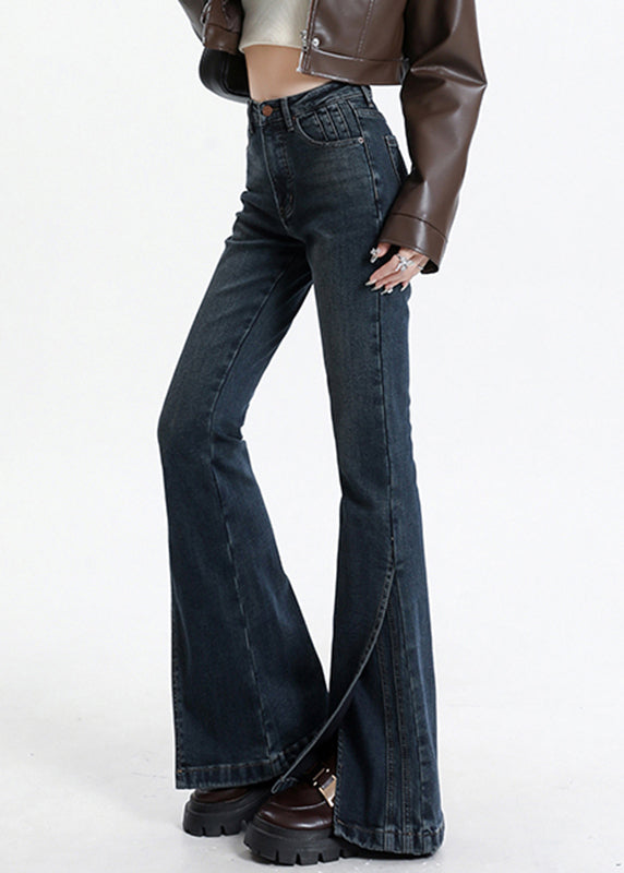 Asymmetrical Denim High Waist Pockets Vintage Blue Patchwork