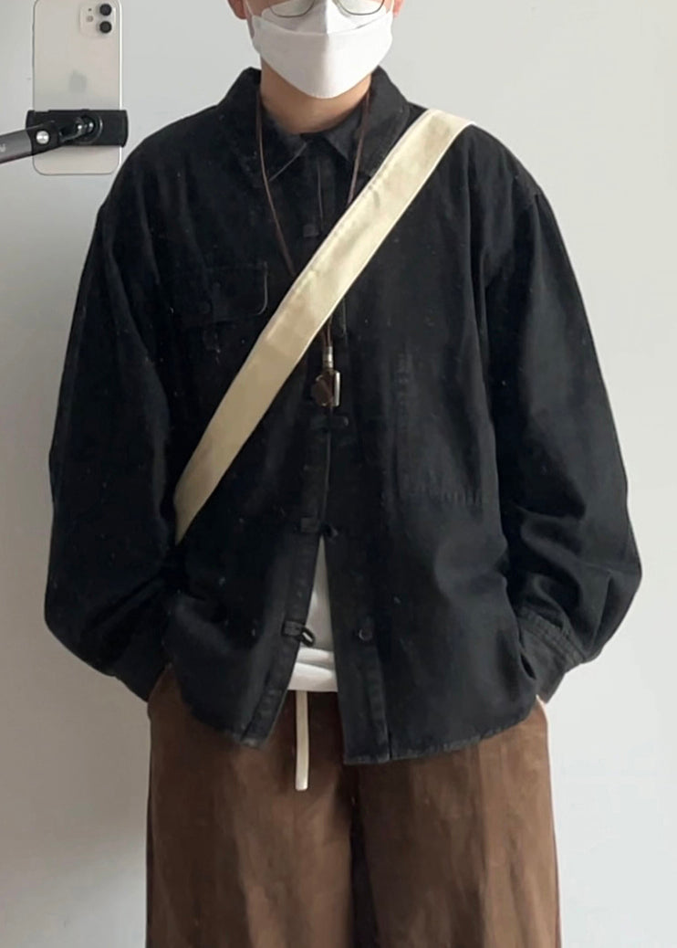 Men Pockets Oversized Button Blue Coat Vintage Spring Denim