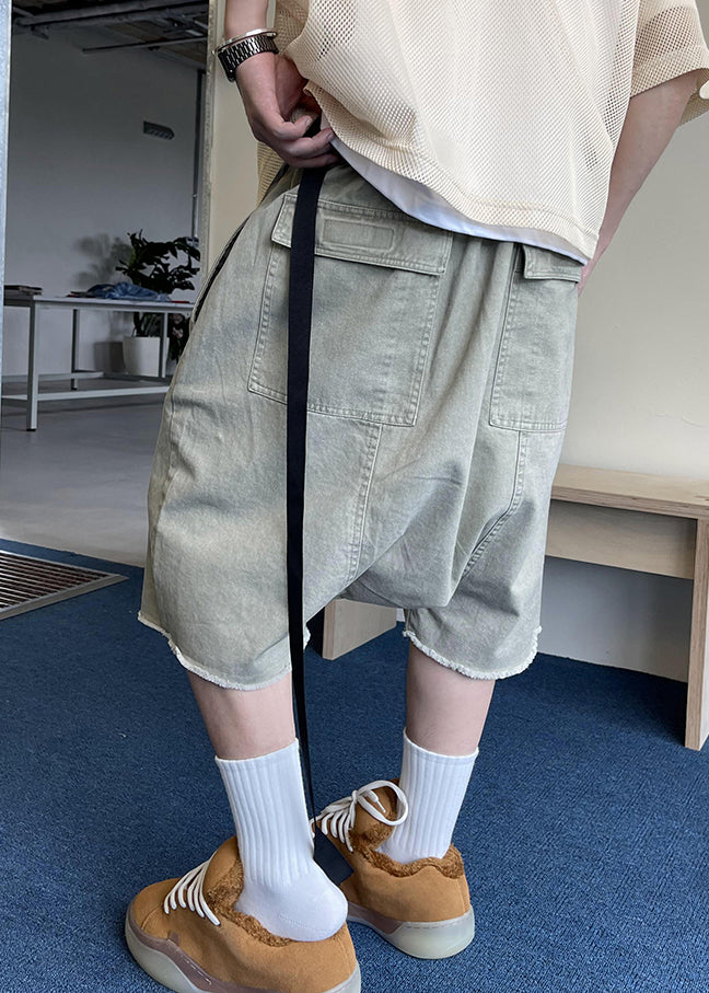 Shorts Denim Elastic Pockets Mens Vintage Summer Blue Waist