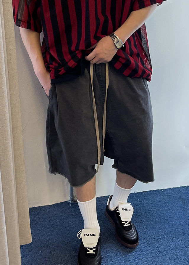 Shorts Denim Elastic Pockets Mens Vintage Summer Blue Waist