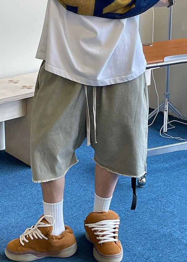 Shorts Denim Elastic Pockets Mens Vintage Summer Blue Waist