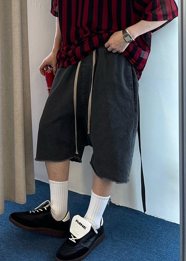 Blue Summer Shorts Vintage Waist Denim Elastic Mens Pockets