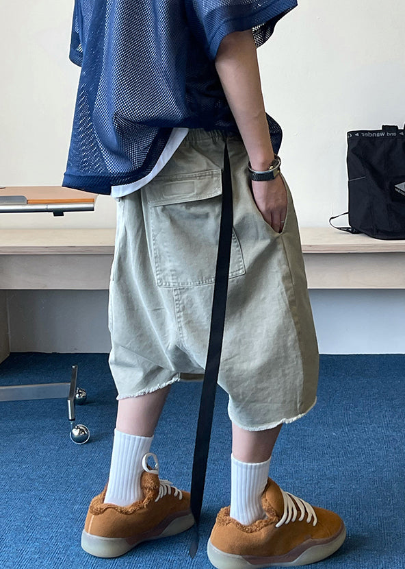 Blue Summer Shorts Vintage Waist Denim Elastic Mens Pockets