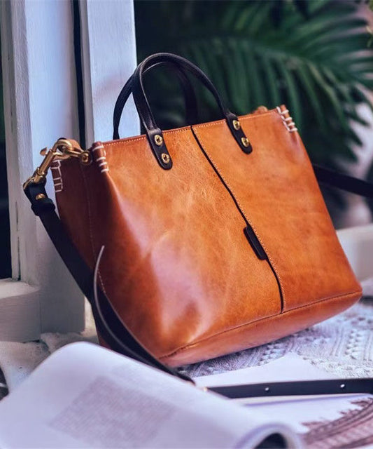 Brown Tote Large Vintage Durable Leather Handbag
