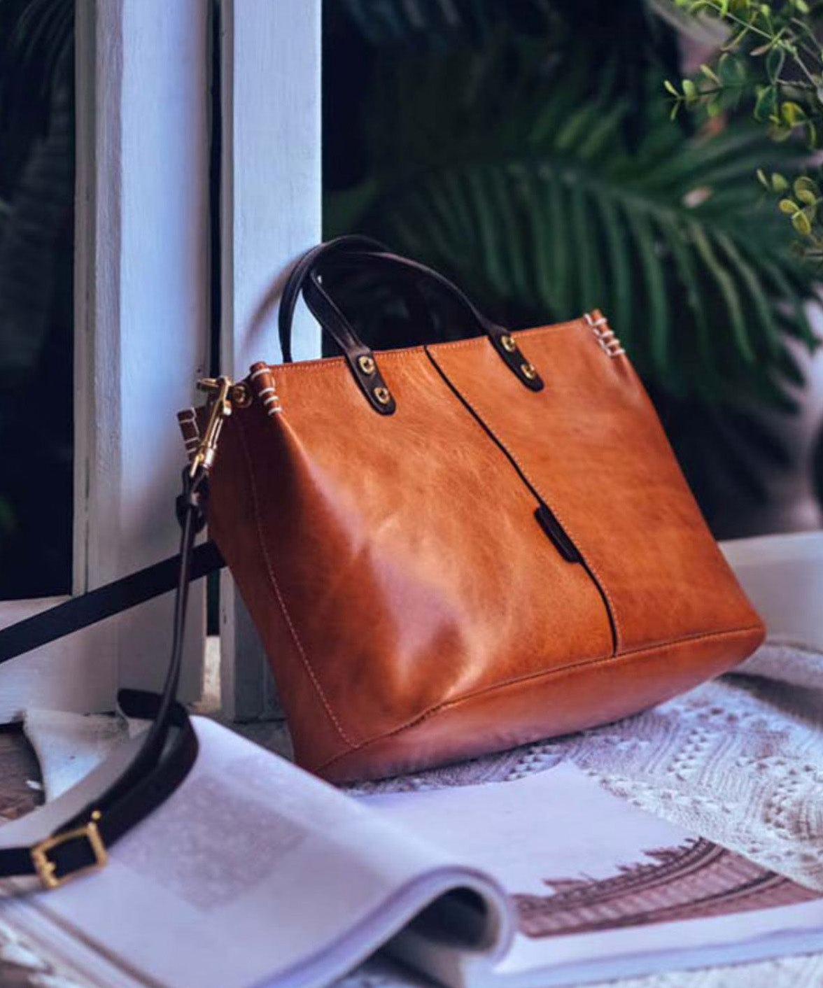 Brown Tote Large Vintage Durable Leather Handbag